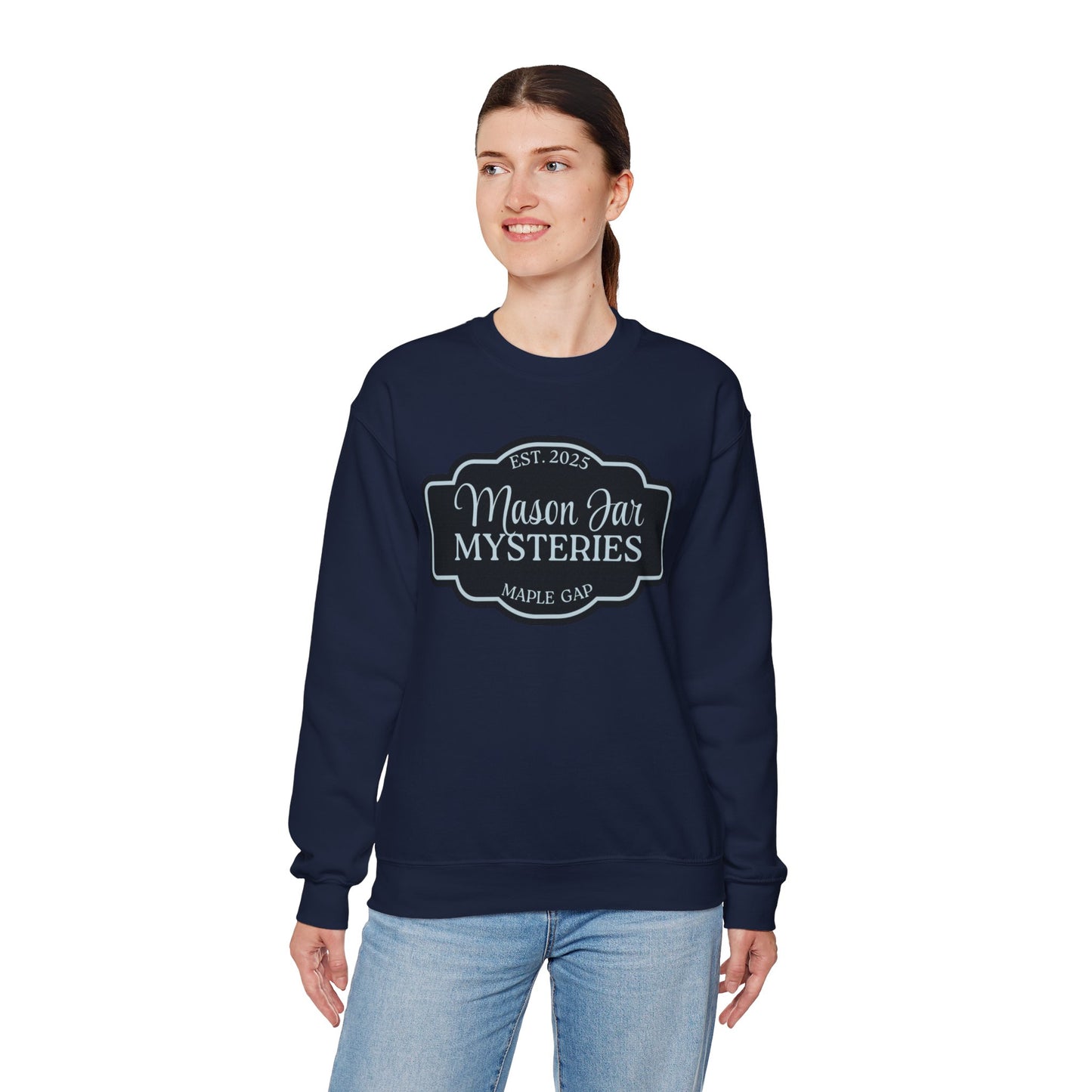 Mason Jar Mysteries Sweatshirt, Cozy Unisex Crewneck, Farmhouse Style, Gift for Friends, Casual Layering, Perfect for Fall