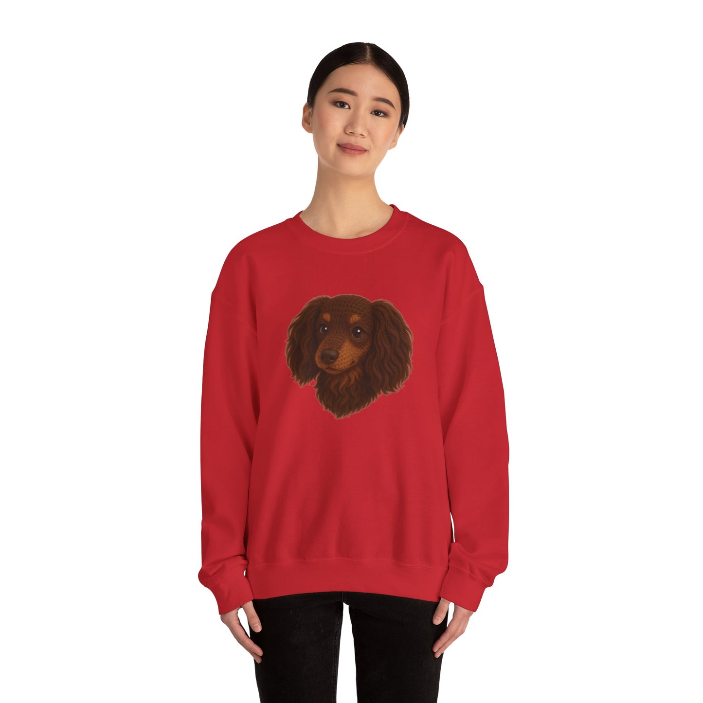 Crochet longhair Dachshund 3D Crewneck Sweatshirt, Comfortable Casual Wear, Gifts for Friends, Dog lover