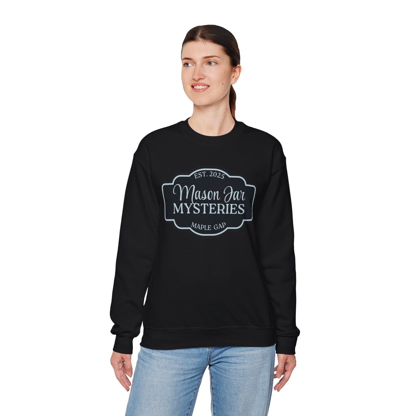 Mason Jar Mysteries Sweatshirt, Cozy Unisex Crewneck, Farmhouse Style, Gift for Friends, Casual Layering, Perfect for Fall