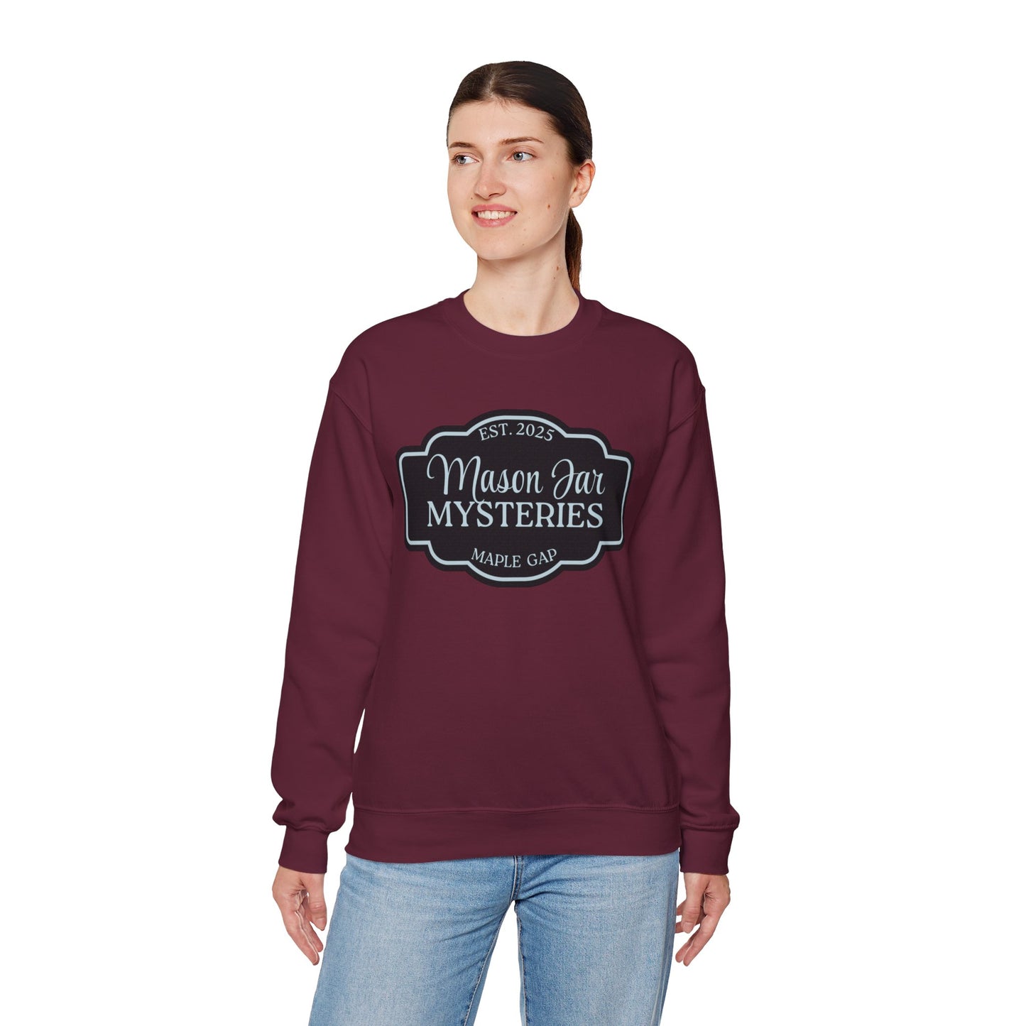 Mason Jar Mysteries Sweatshirt, Cozy Unisex Crewneck, Farmhouse Style, Gift for Friends, Casual Layering, Perfect for Fall