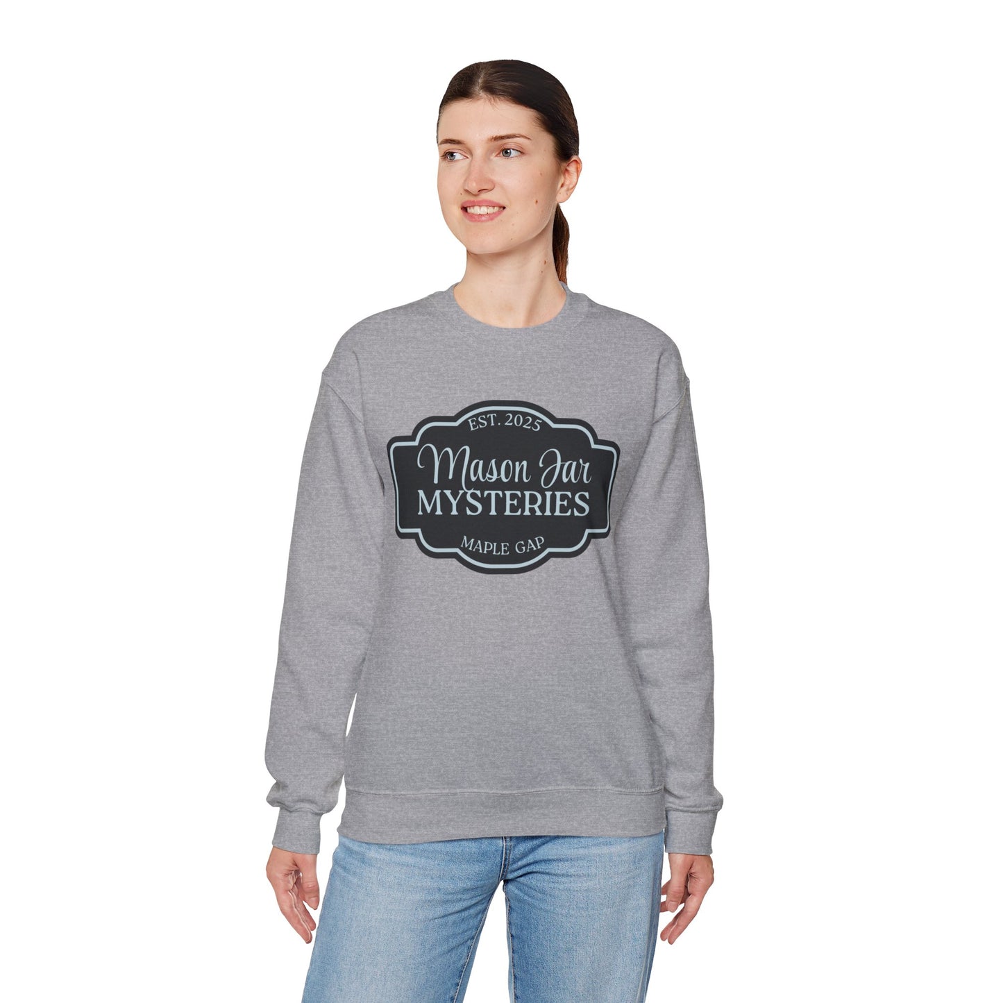 Mason Jar Mysteries Sweatshirt, Cozy Unisex Crewneck, Farmhouse Style, Gift for Friends, Casual Layering, Perfect for Fall
