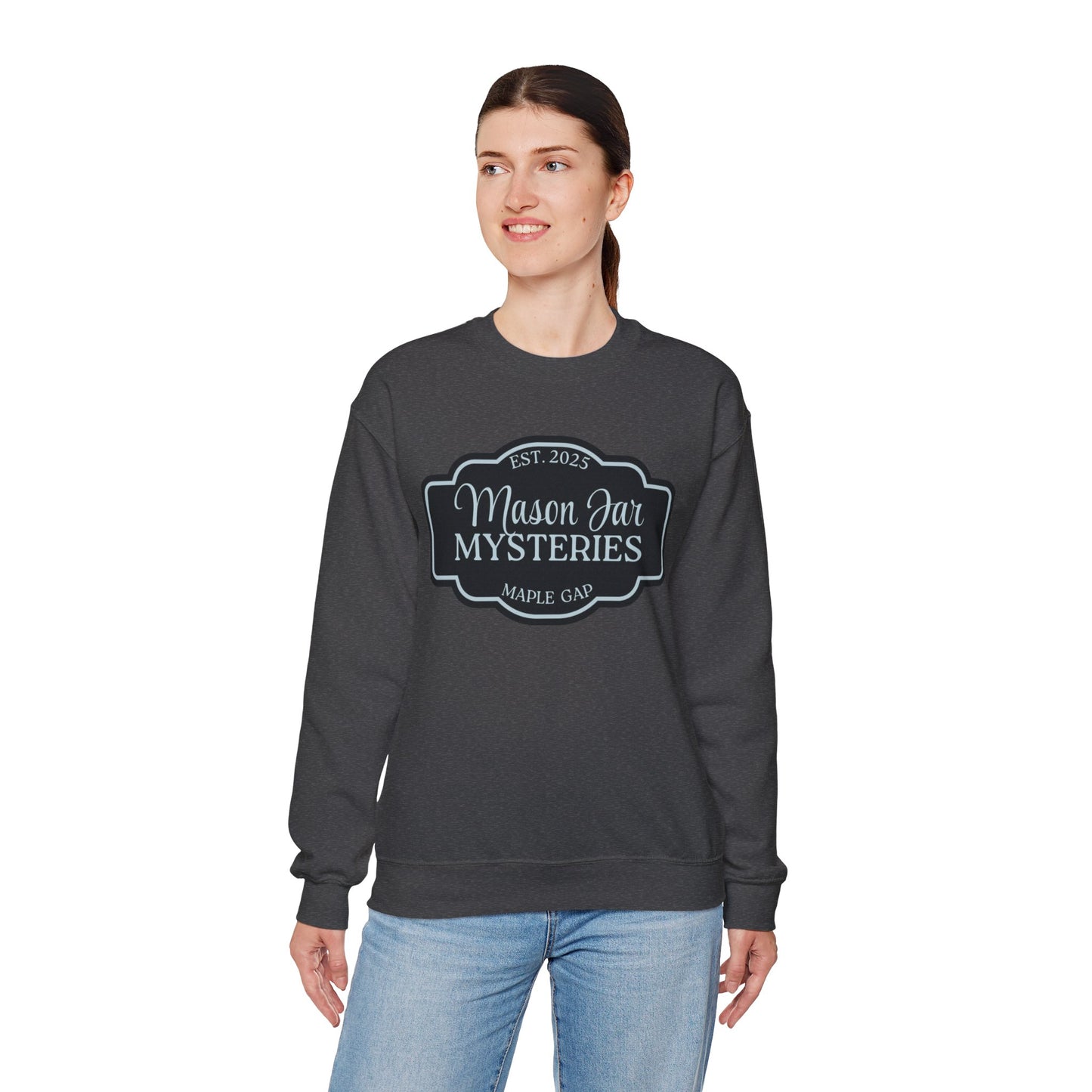 Mason Jar Mysteries Sweatshirt, Cozy Unisex Crewneck, Farmhouse Style, Gift for Friends, Casual Layering, Perfect for Fall