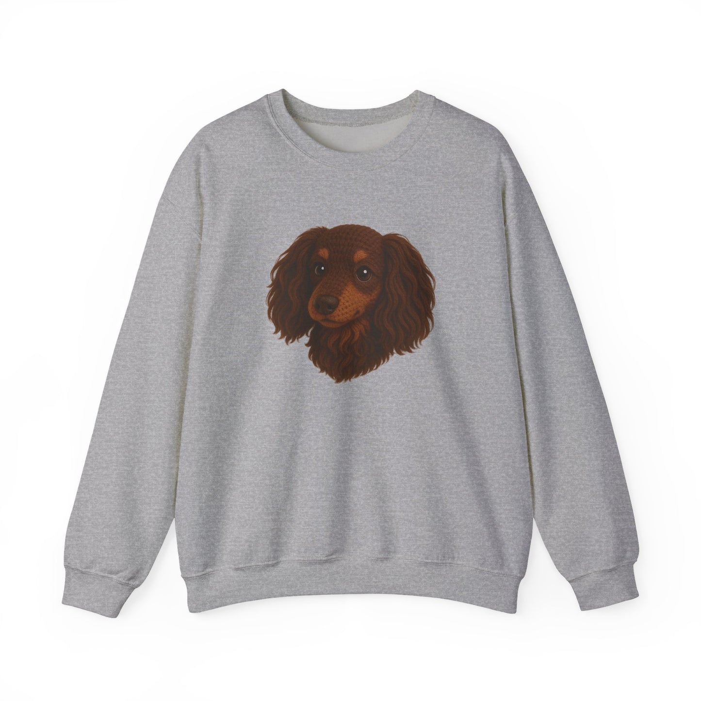 Crochet longhair Dachshund 3D Crewneck Sweatshirt, Comfortable Casual Wear, Gifts for Friends,  Dog lover
