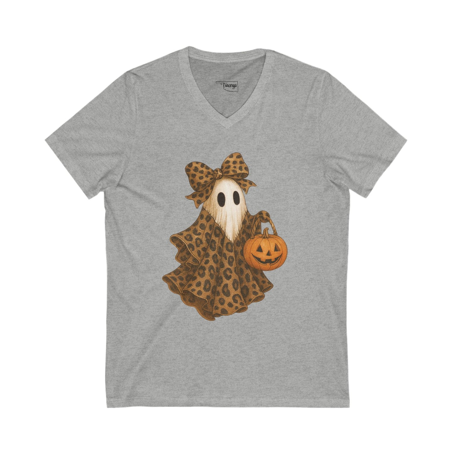 Leopard Print Ghost Halloween Ghost V-Neck
