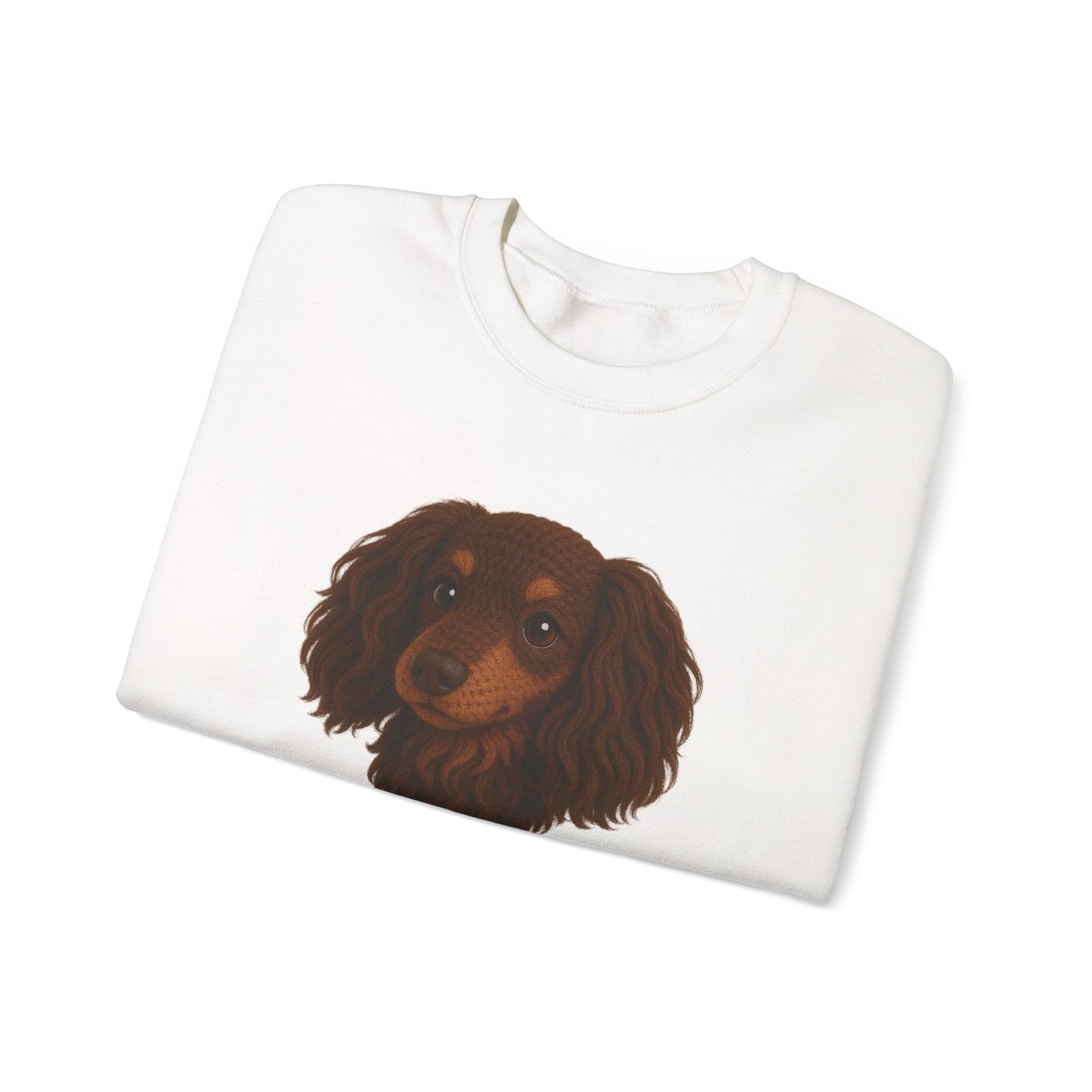 Crochet longhair Dachshund 3D Crewneck Sweatshirt, Comfortable Casual Wear, Gifts for Friends,  Dog lover