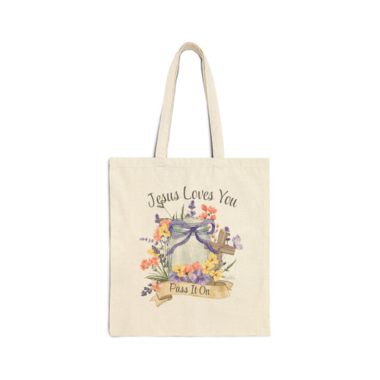 🕊️ Jesus Loves You - Pass It On Tote Bag, Eco-Friendly Shopping Bag, Gift for Friends, Reusable Grocery Bag