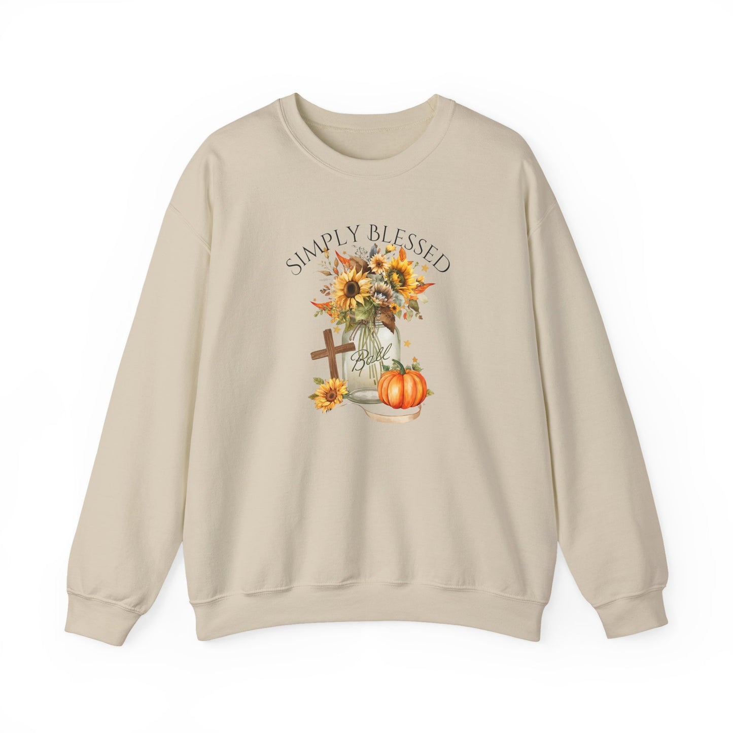 Simply Blessed Crewneck Sweatshirt with Sunflower Design, Cozy Fall Apparel, Autumn Fashion, Inspirational Gift, Unisex Sweater
