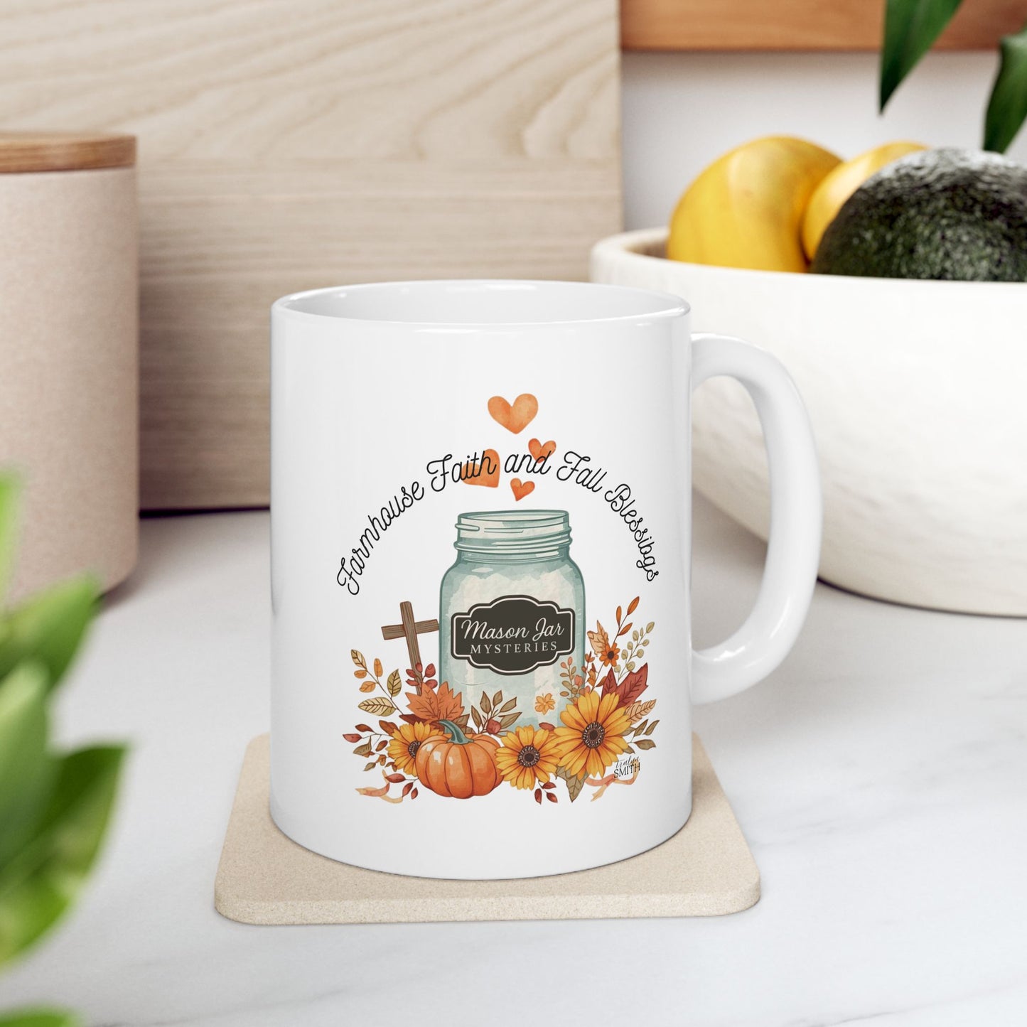 Farmhouse Faith & Fall Blessings Coffee Mug |  Mason Jar Cozy Mystery Book Lover Gift