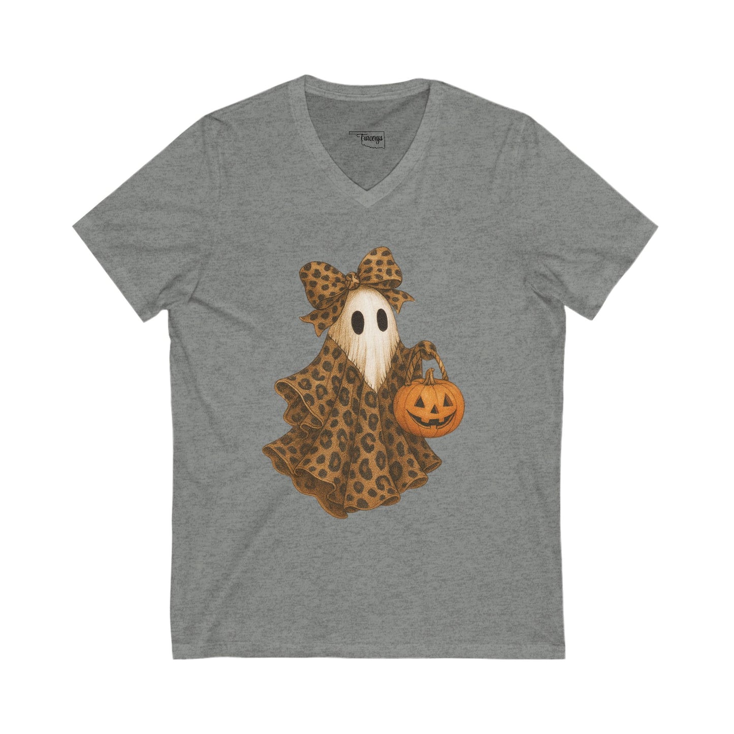 Leopard Print Ghost Halloween Ghost V-Neck