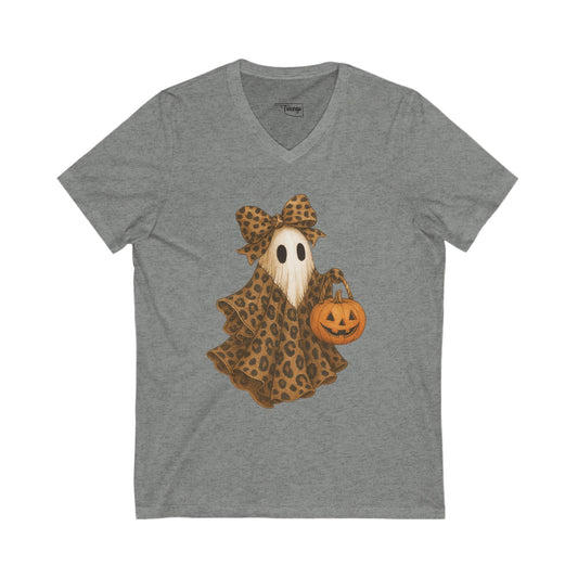 Leopard Print Ghost Halloween Ghost V-Neck