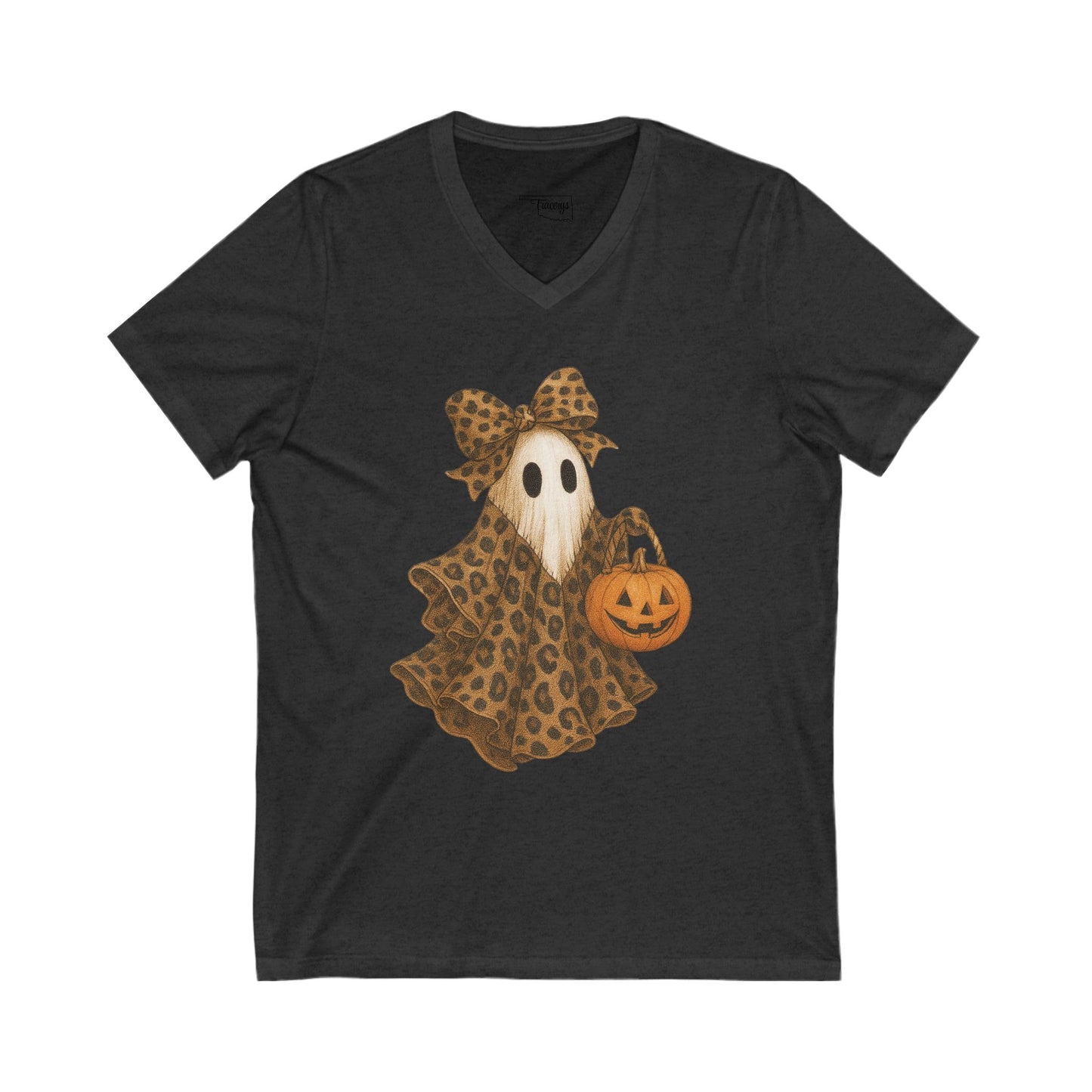 Leopard Print Ghost Halloween Ghost V-Neck