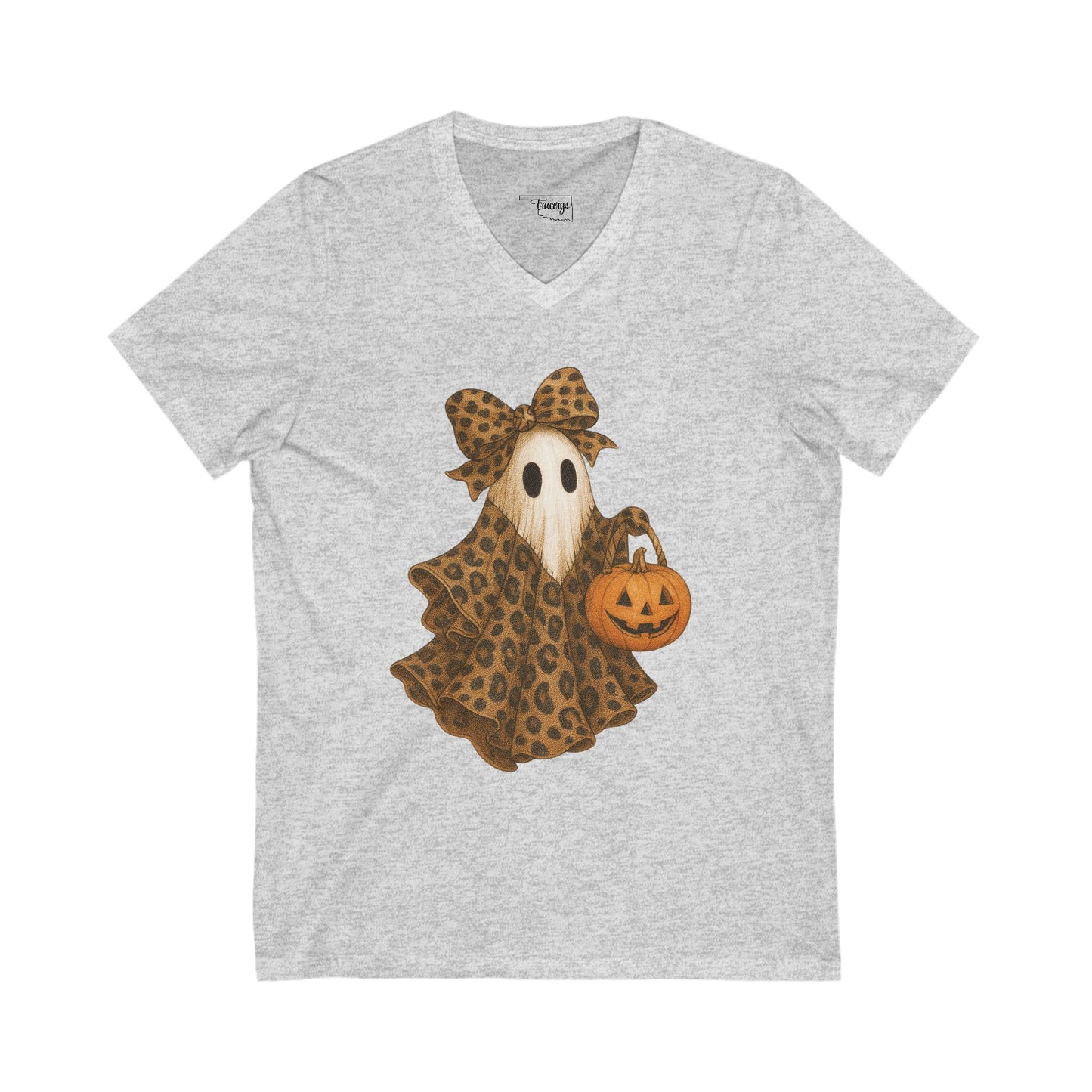 Leopard Print Ghost Halloween Ghost V-Neck