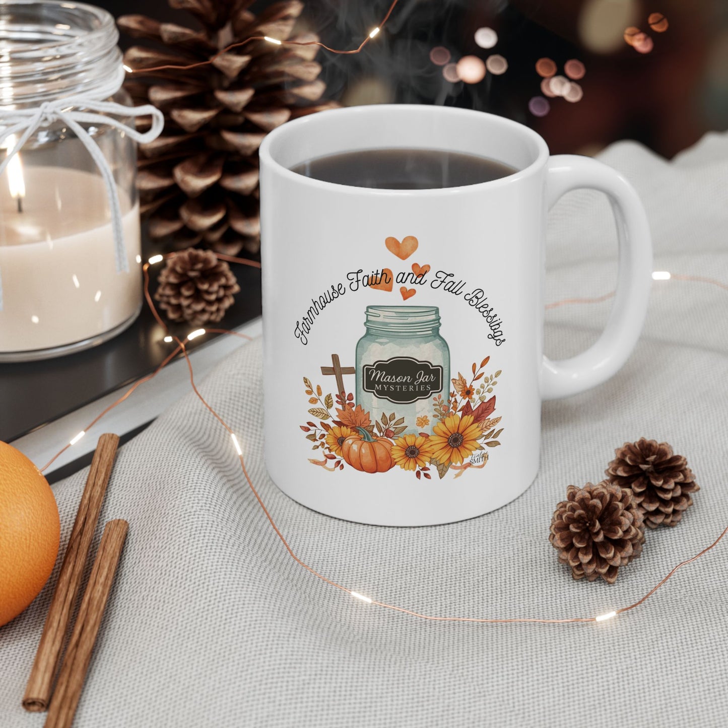 Farmhouse Faith & Fall Blessings Coffee Mug |  Mason Jar Cozy Mystery Book Lover Gift