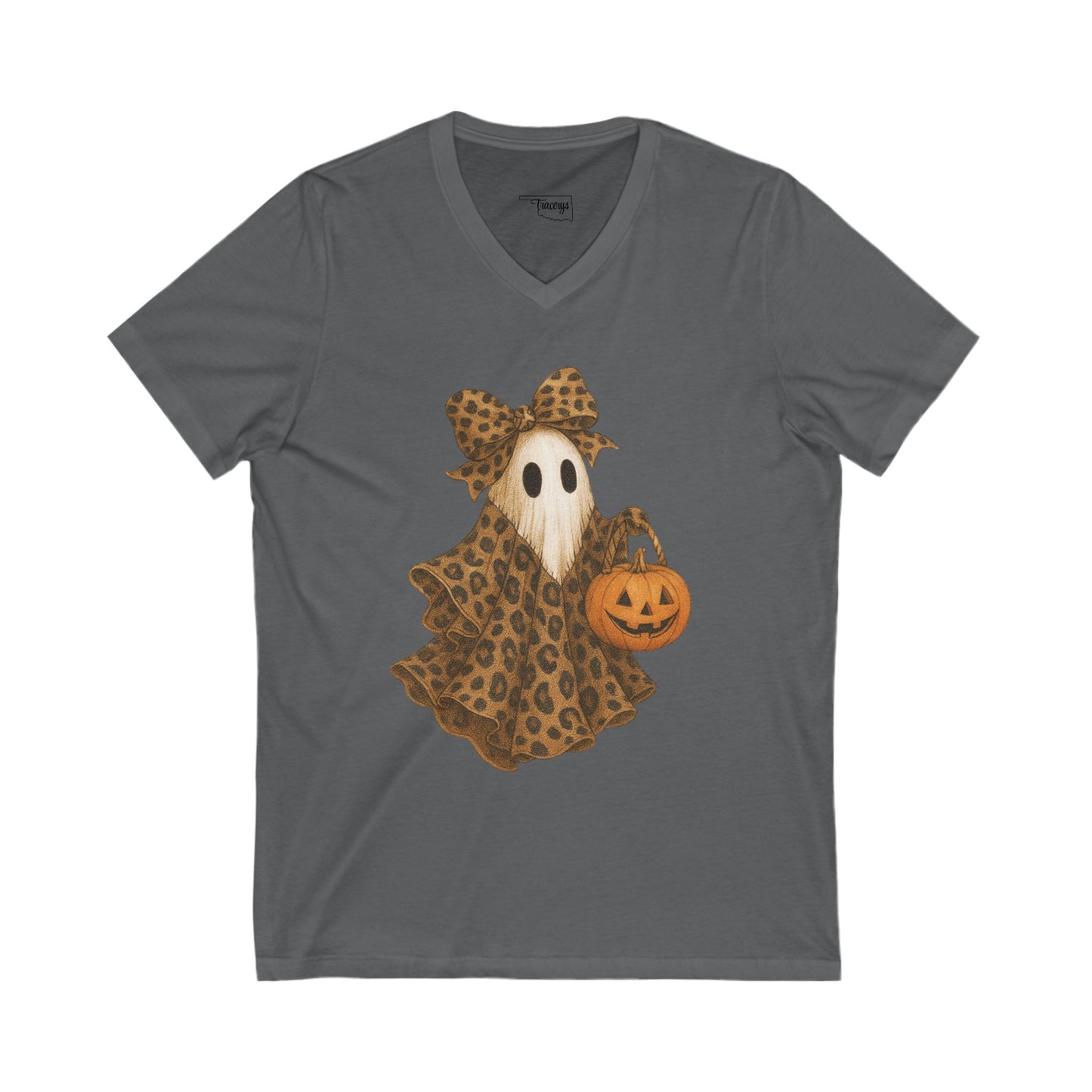 Leopard Print Ghost Halloween Ghost V-Neck
