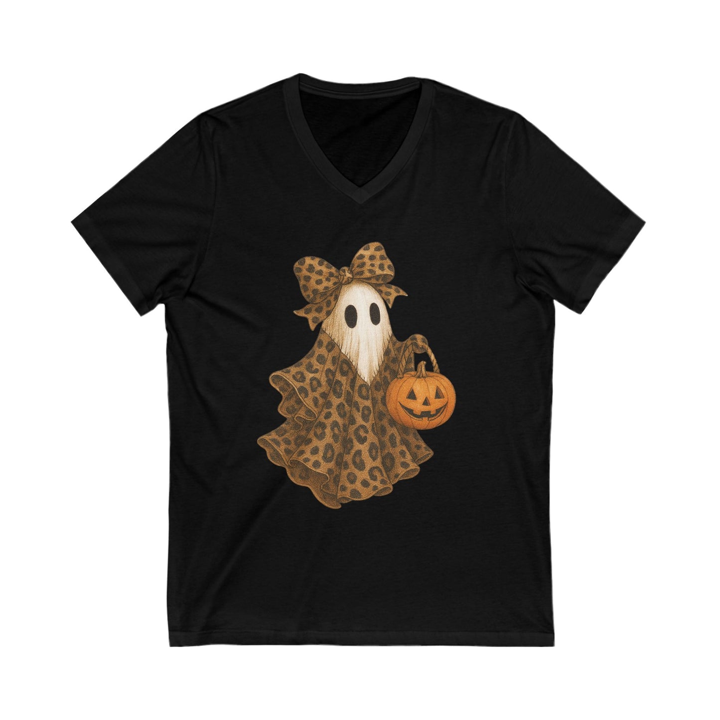 Leopard Print Ghost Halloween Ghost V-Neck