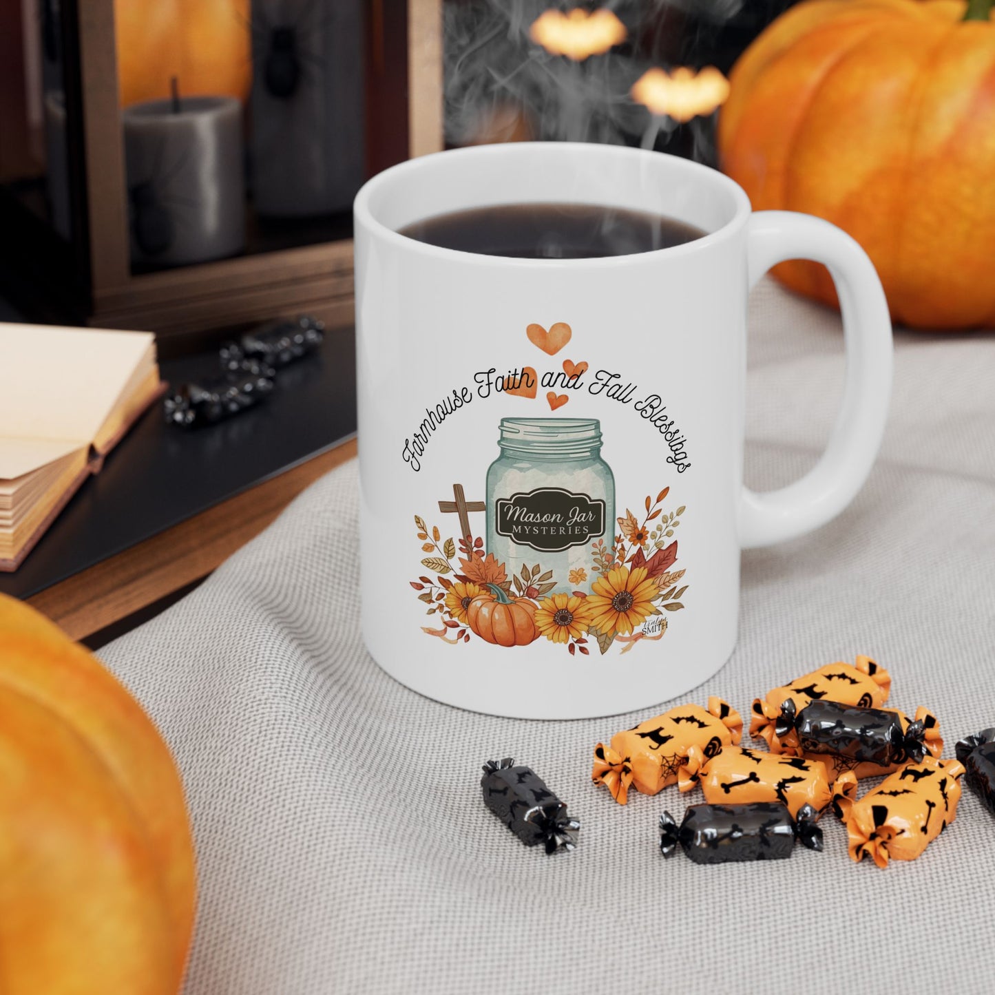 Farmhouse Faith & Fall Blessings Coffee Mug |  Mason Jar Cozy Mystery Book Lover Gift