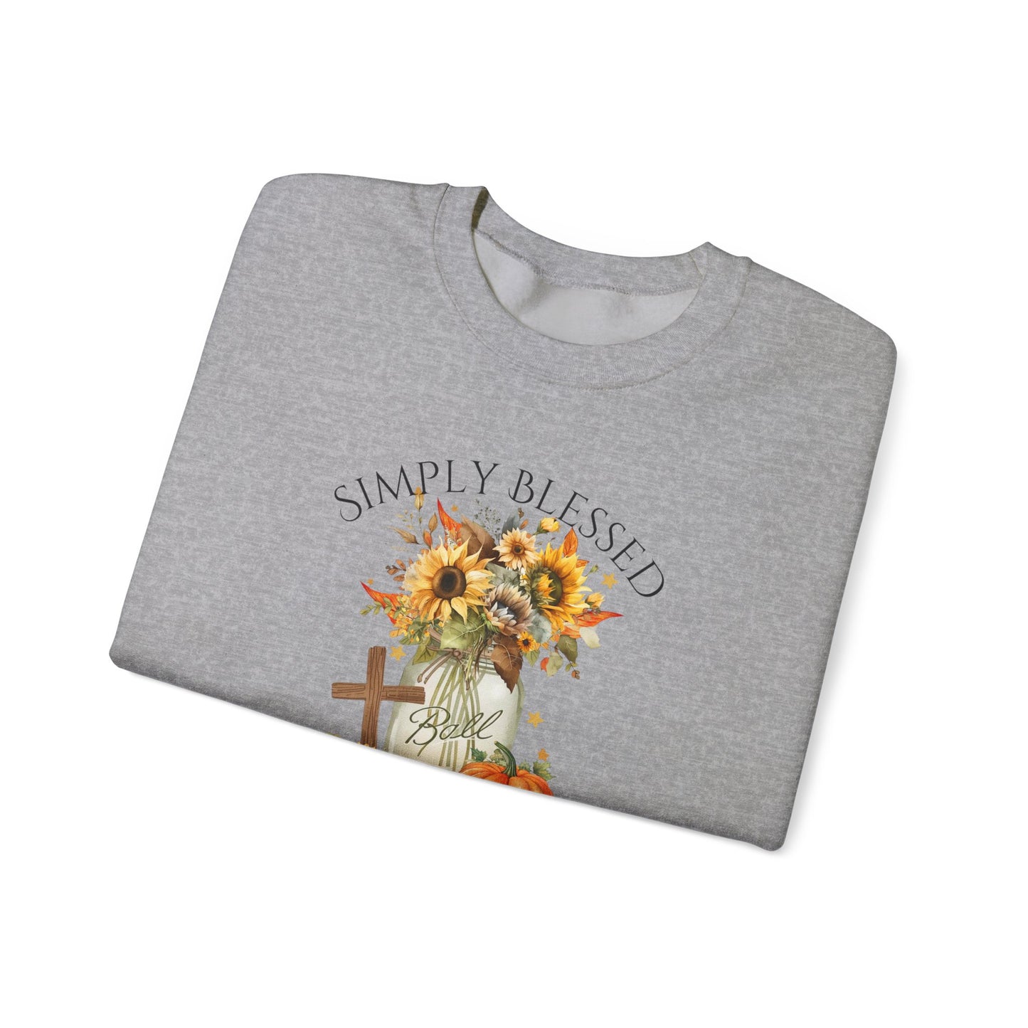 Simply Blessed Crewneck Sweatshirt with Sunflower Design, Cozy Fall Apparel, Autumn Fashion, Inspirational Gift, Unisex Sweater