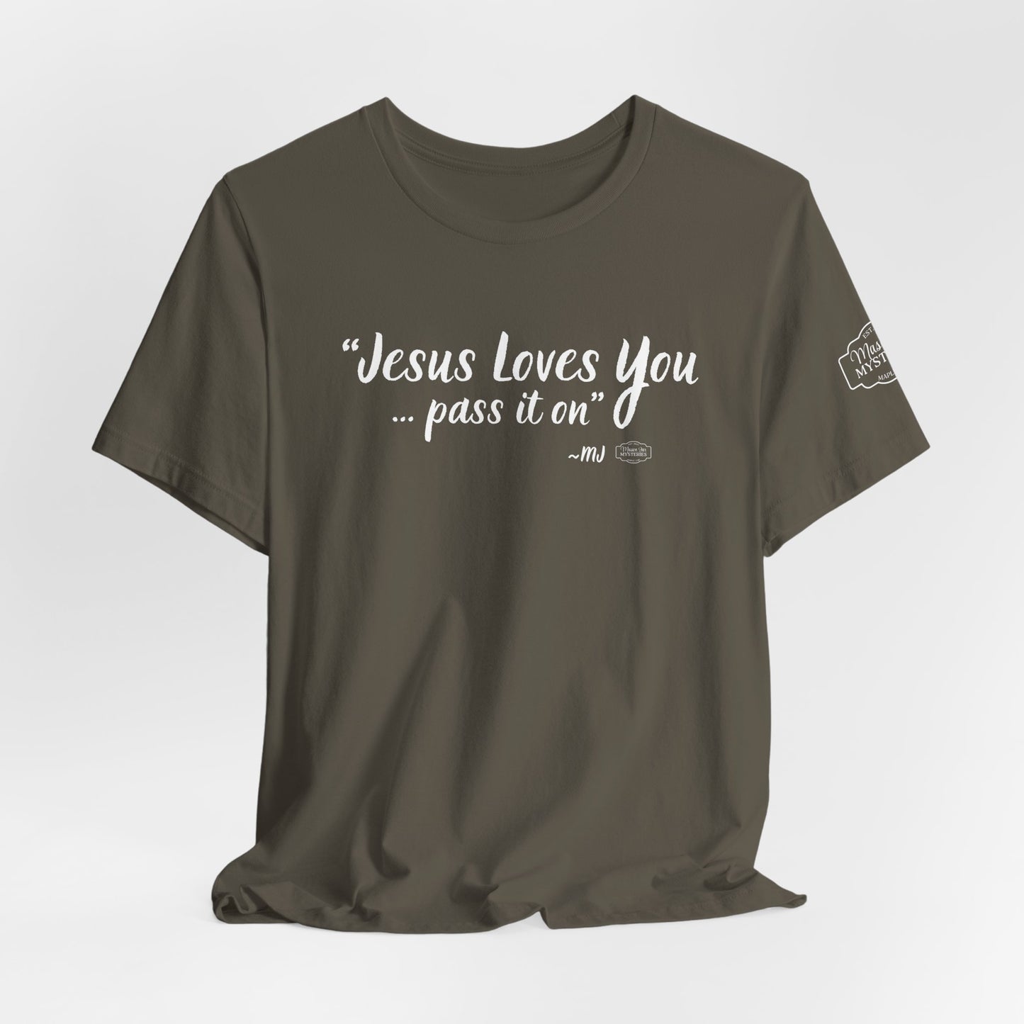 “Jesus loves you pass it on” T-Shirt | Mason Jar Mysteries Southern Saying Tee | Faith-Inspired Graphic Shirt | Casual Comfort Tee in Multiple Colors