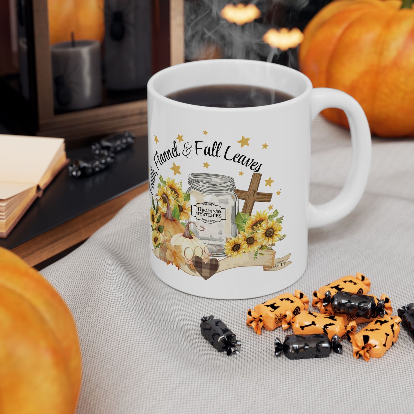Faith, Flannel & Fall Leaves | Mason Jar Cozy Mystery Book Lover Gift