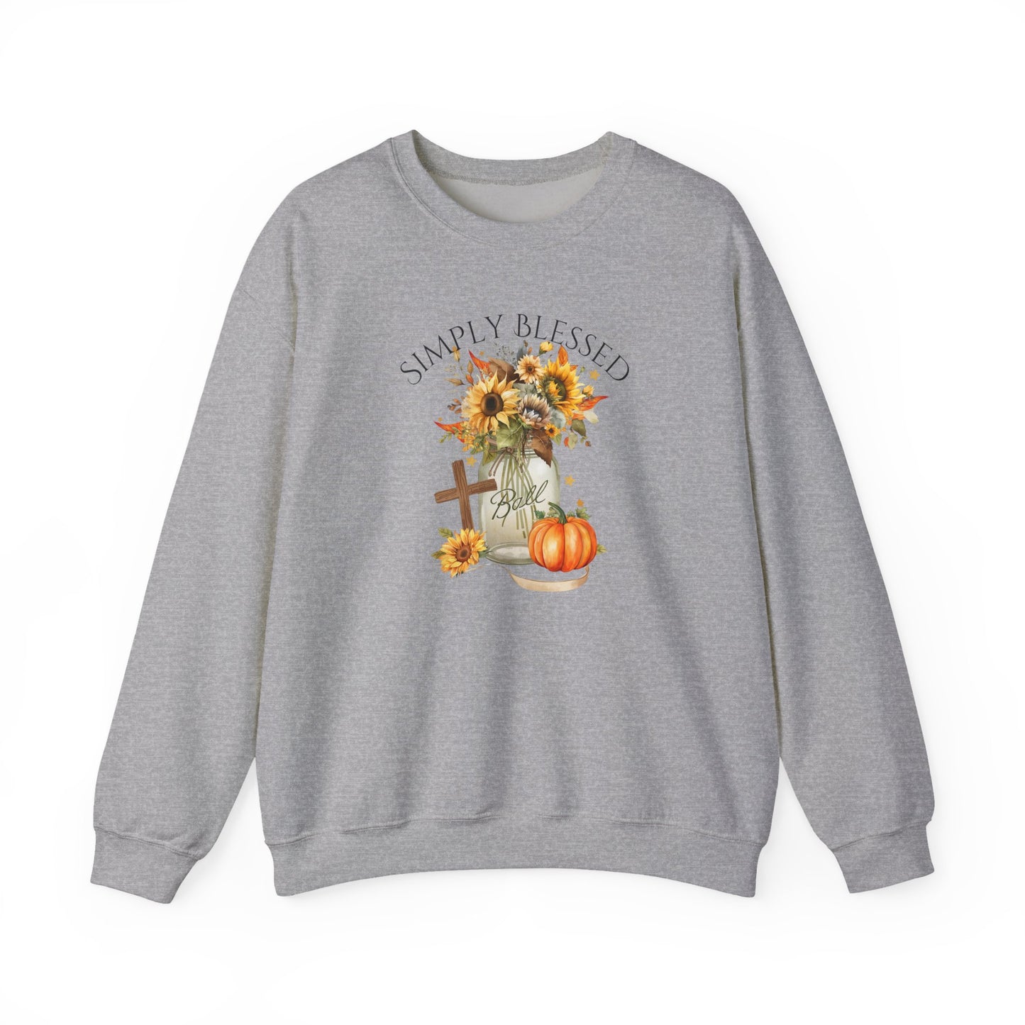 Simply Blessed Crewneck Sweatshirt with Sunflower Design, Cozy Fall Apparel, Autumn Fashion, Inspirational Gift, Unisex Sweater