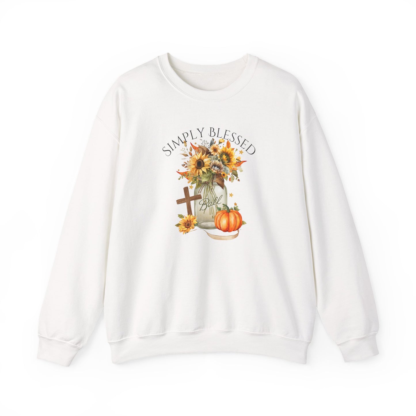 Simply Blessed Crewneck Sweatshirt with Sunflower Design, Cozy Fall Apparel, Autumn Fashion, Inspirational Gift, Unisex Sweater