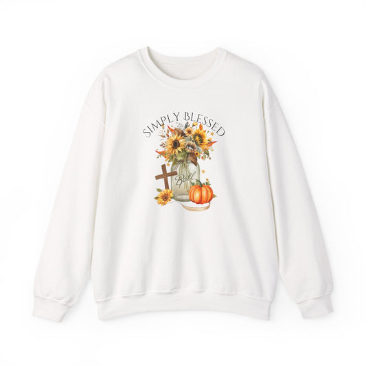 Simply Blessed Crewneck Sweatshirt with Sunflower Design, Cozy Fall Apparel, Autumn Fashion, Inspirational Gift, Unisex Sweater